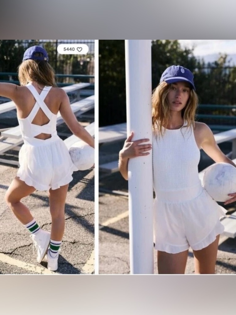 Free People Movement Breathless Shortsie White Romper Tennis Pickleball Sz Large